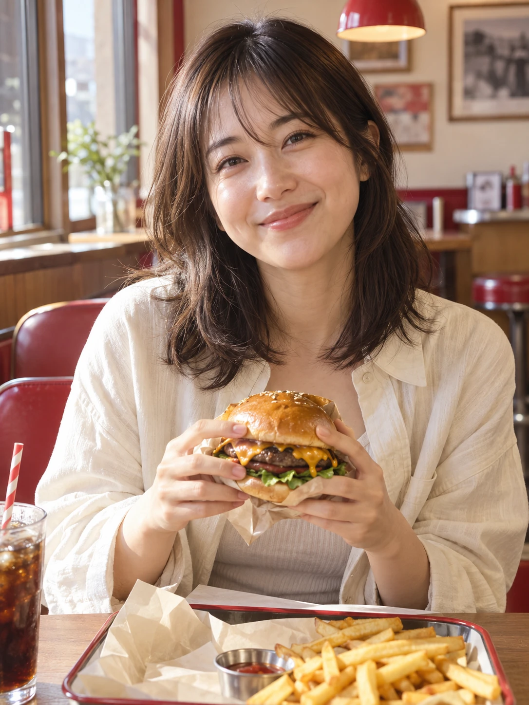 バーガーを楽しむお客さん